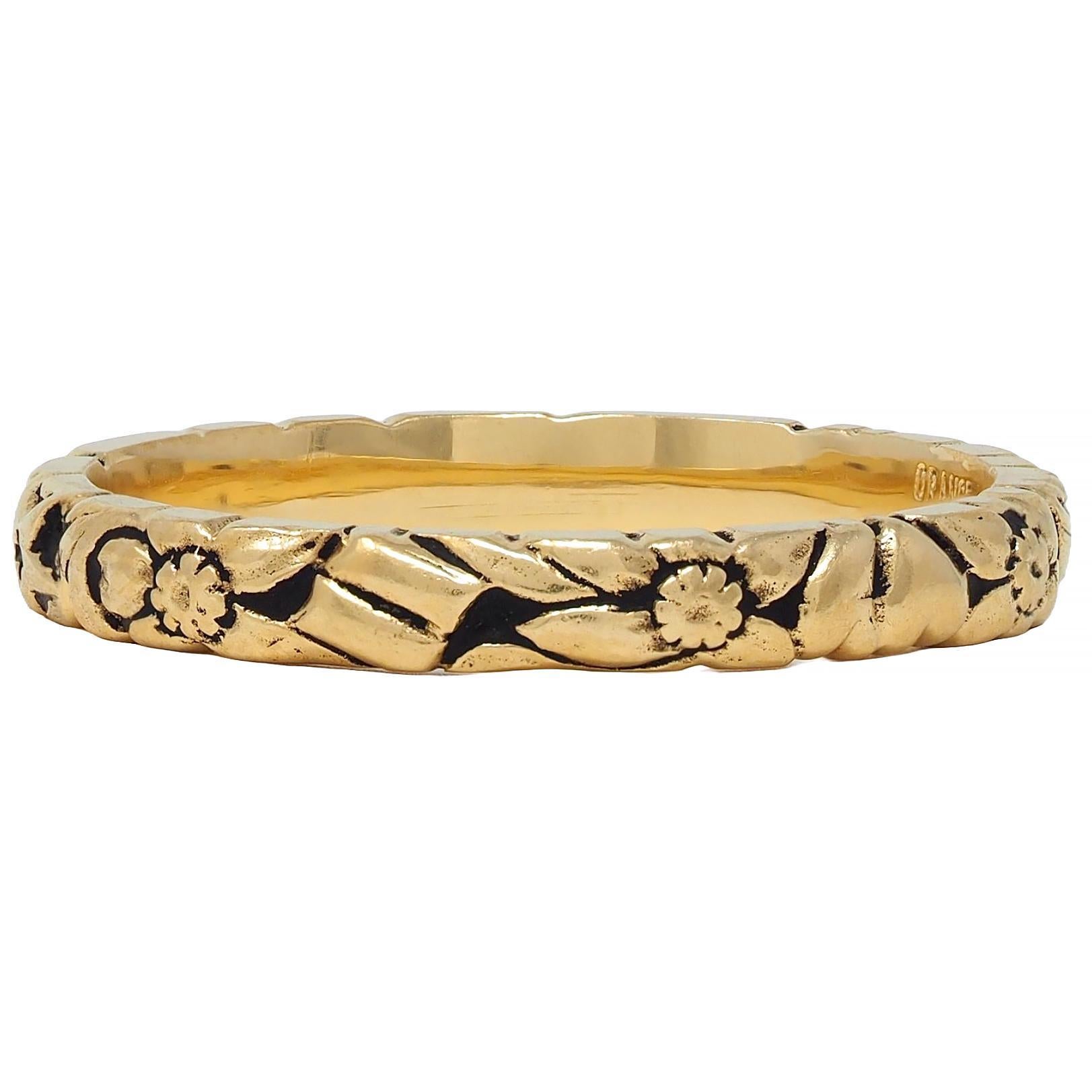 Early Art Deco 18 Karat Yellow Gold Orange Blossom Antique Wedding Band Ring 2