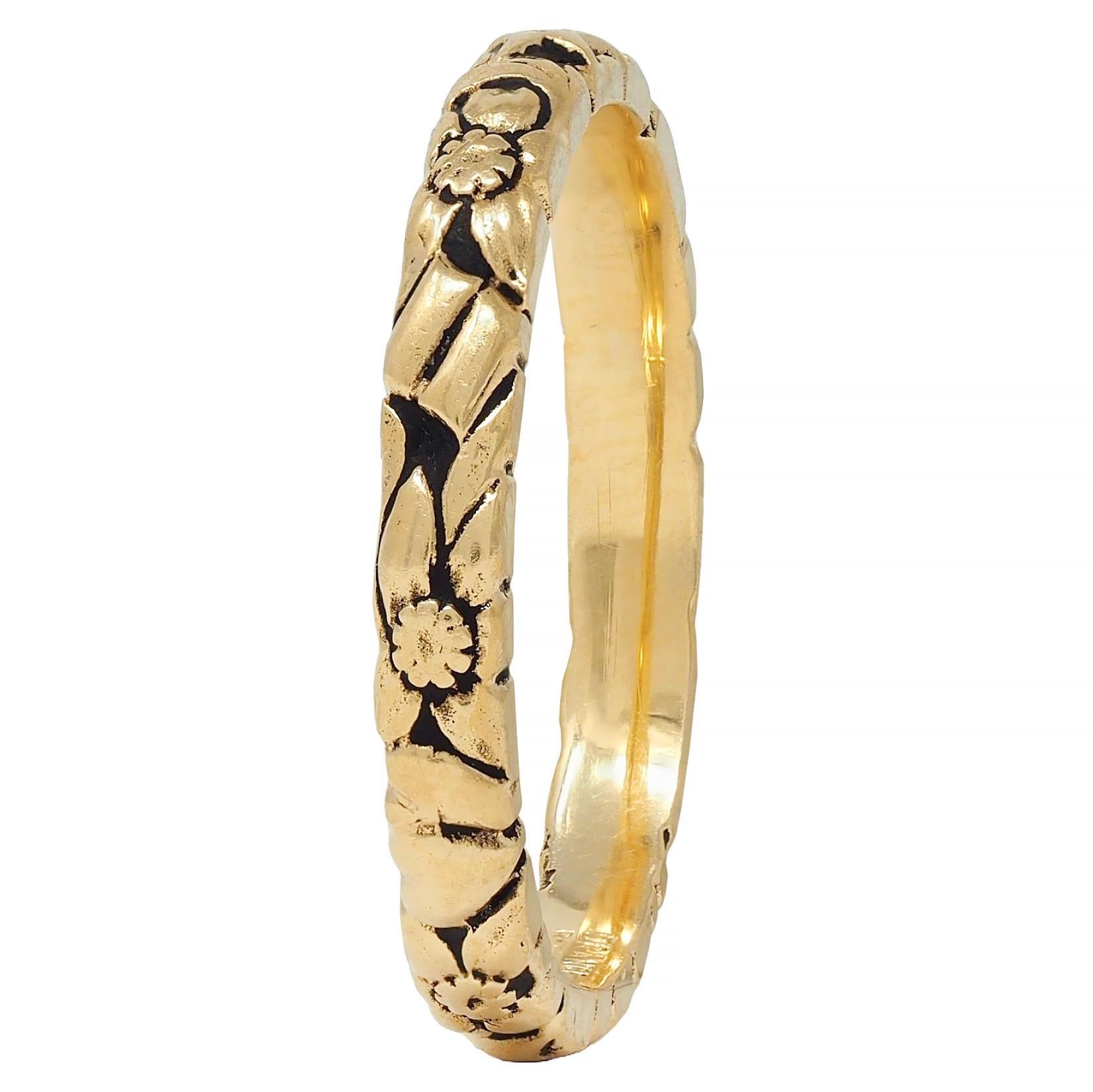 Early Art Deco 18 Karat Yellow Gold Orange Blossom Antique Wedding Band Ring 3
