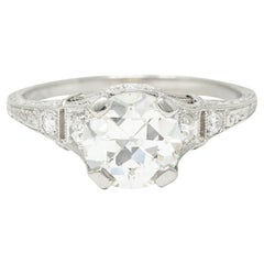 Early Art Deco 1.81 Carats Diamond Platinum Scrolling Lotus Engagement Ring