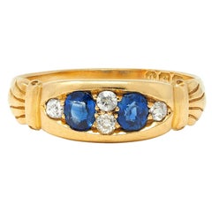 Early Art Deco 1919 Sapphire Diamond 18 Karat Yellow Gold Antique Marquise Ring