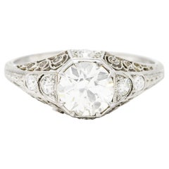 Antique Early Art Deco 1.92 Carats Diamond Platinum Scrolled Filigree Engagement Ring