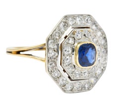 Early Art Deco 1.95 Carats Sapphire Diamond Platinum 14 Karat Gold Ring