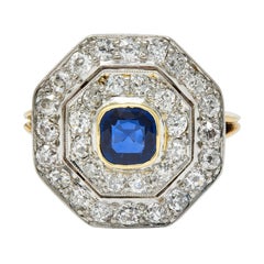 Early Art Deco 1.95 Carats Sapphire Diamond Platinum 14 Karat Gold Ring