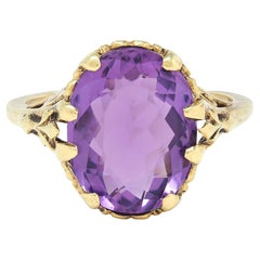 Early Art Deco 4.85 CTW Amethyst 14K Yellow Gold Heart Filigree Cocktail Ring