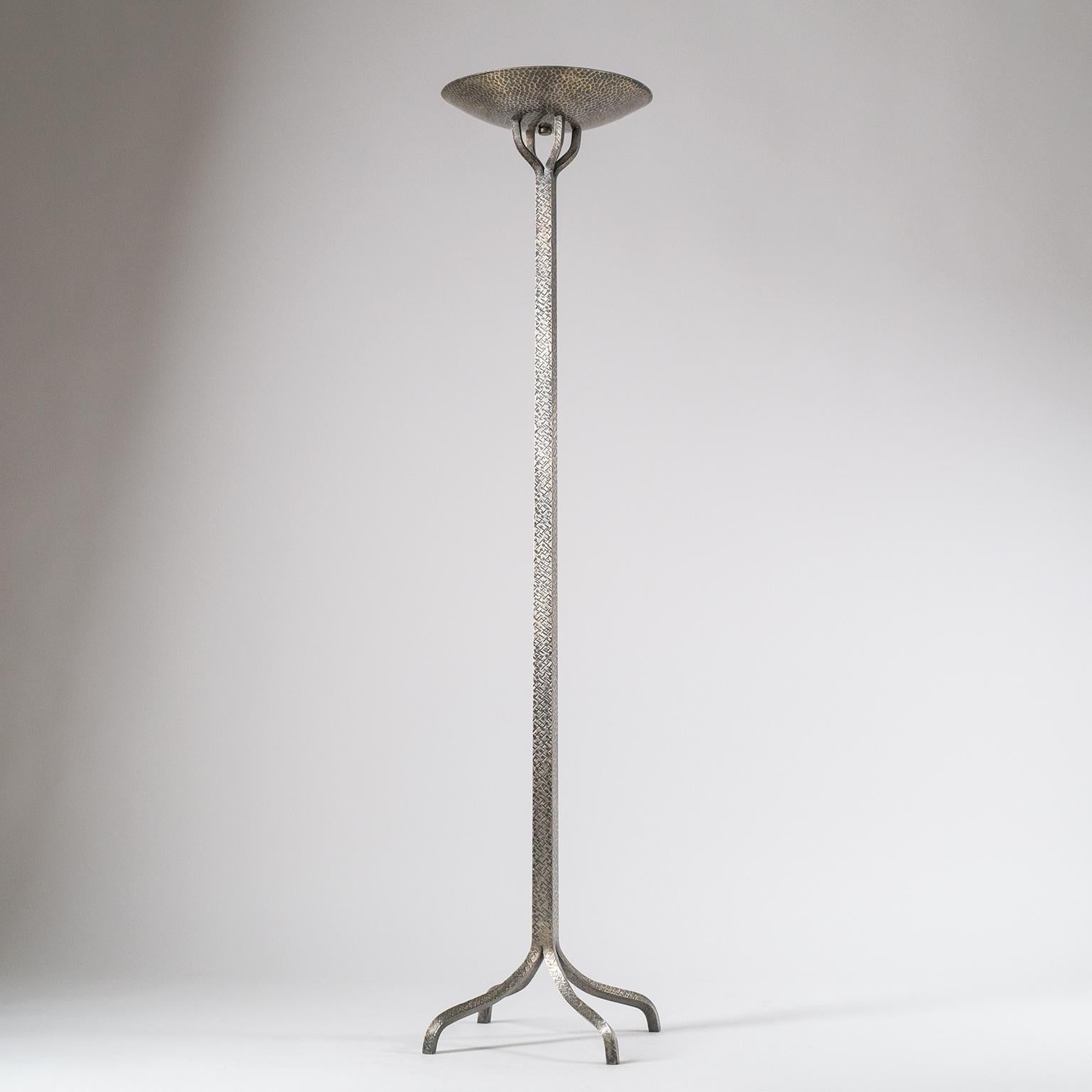 Early Art Deco Altar Candlestick, Silvered Brass 6