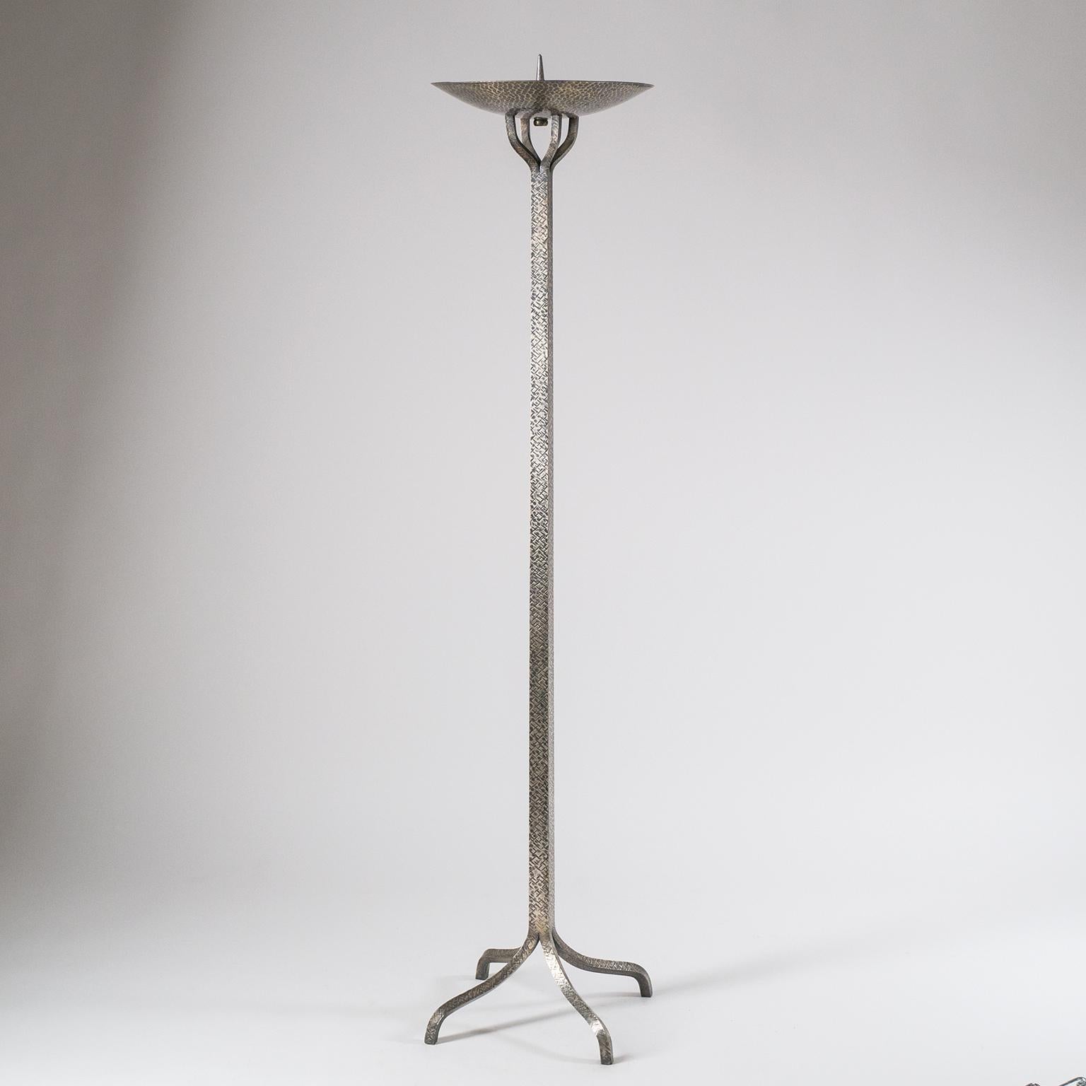Early Art Deco Altar Candlestick, Silvered Brass 7
