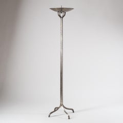 Early Art Deco Altar Candlestick, Silvered Brass