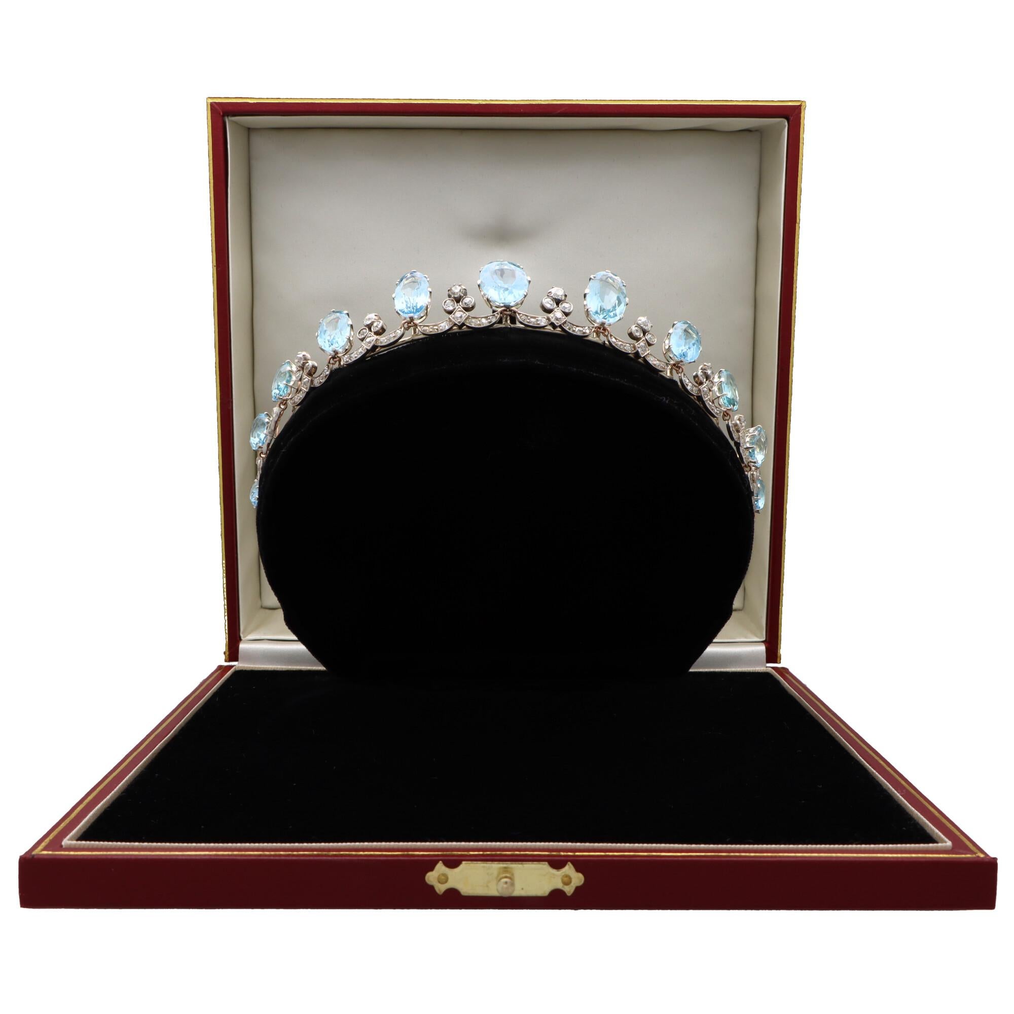 Early Art Deco Aquamarine and Diamond Convertible Tiara Necklace 1