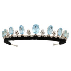 Early Art Deco Aquamarine and Diamond Convertible Tiara Necklace