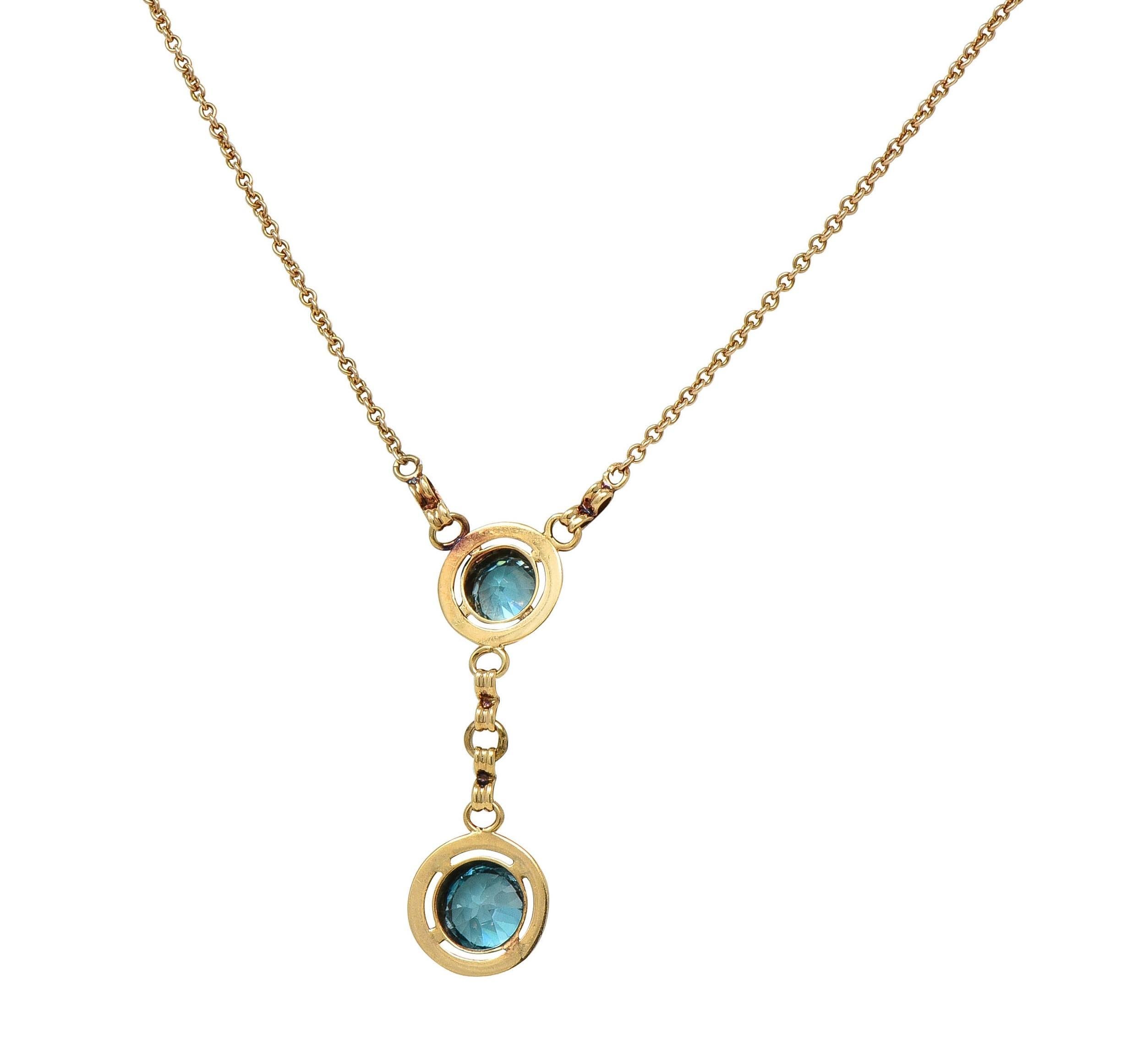 Collier Sartouir en or jaune 14 carats avec zircon bleu, début Art déco Unisexe en vente