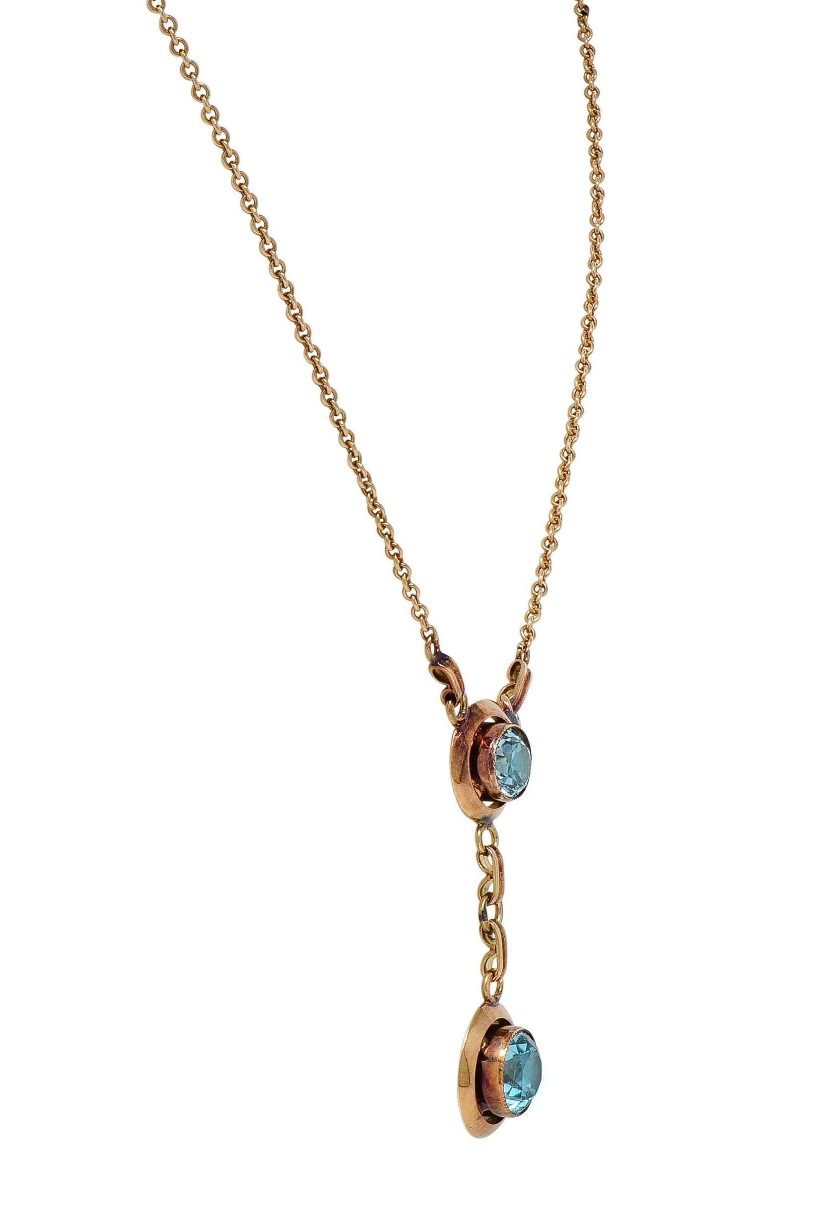 Collier Sartouir en or jaune 14 carats avec zircon bleu, début Art déco en vente 1