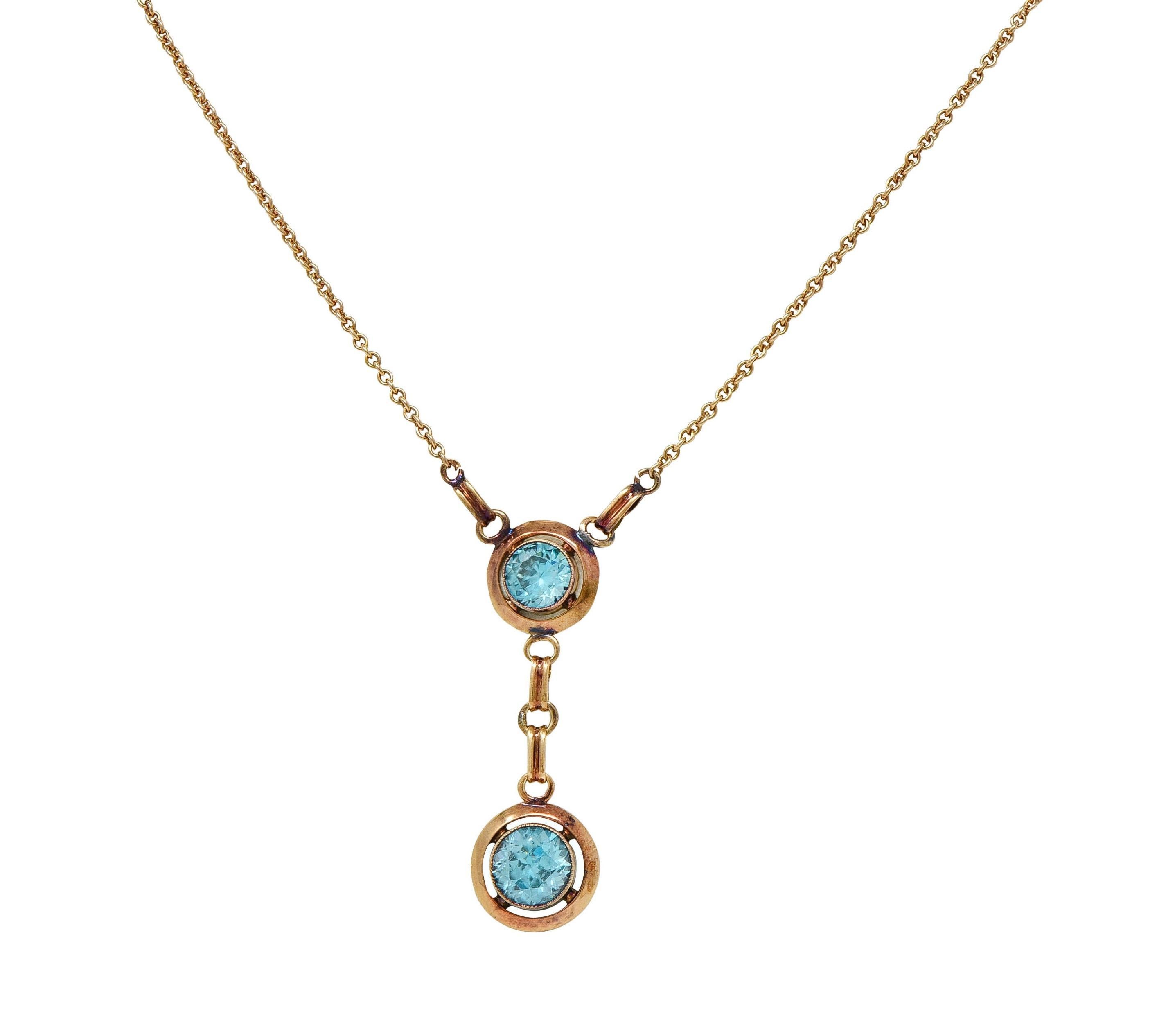 Collier Sartouir en or jaune 14 carats avec zircon bleu, début Art déco en vente 3