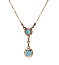 Early Art Deco Blue Zircon 14 Karat Yellow Gold Sartouir Antique Drop Necklace