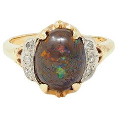 Early Art Deco Boulder Opal Diamond Platinum 14 Karat Gold Antique Garland Ring