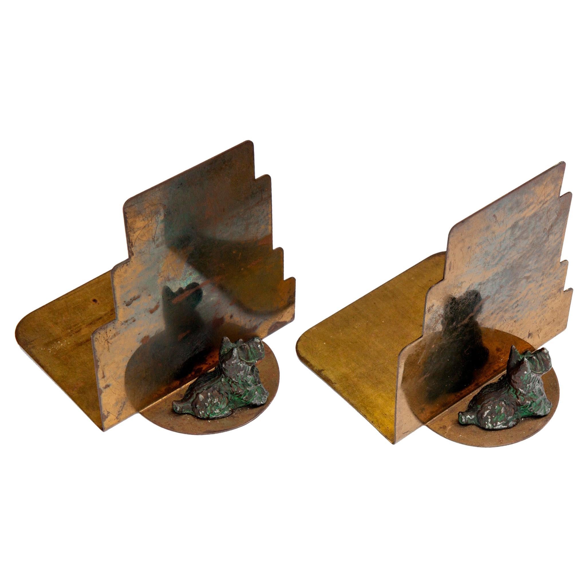 Early Art Deco Brass Bookends with Scottie Statues For Sale