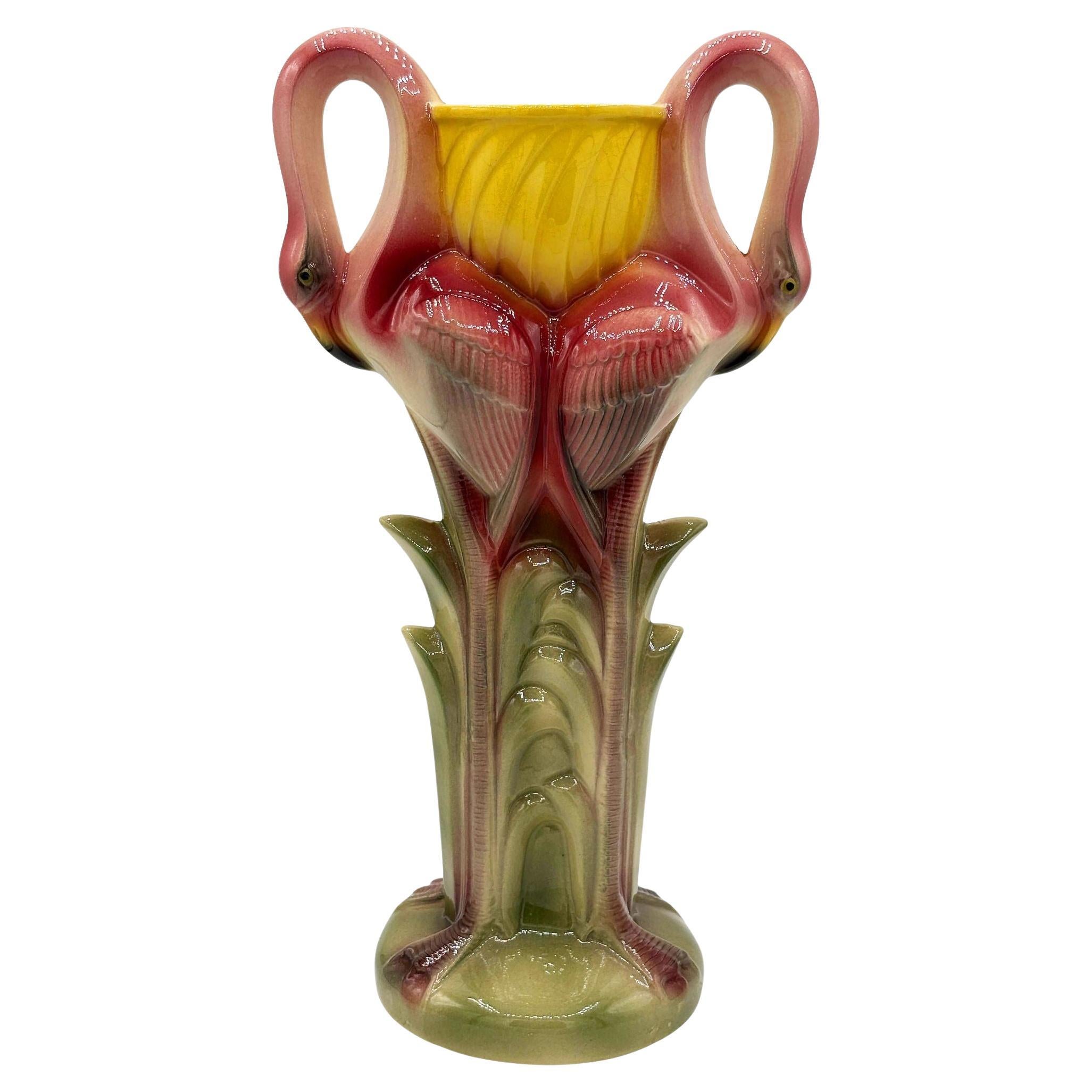 Vaso di fiori di fenicottero tropicale in ceramica della California Pottery, in stile Art Deco in vendita