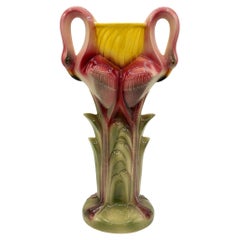 Frühe Art Deco California Pottery Keramik Tropische Flamingo Blumenvase