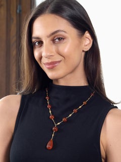 Early Art Deco Carnelian 14K Gold Antique Orange Blossom Sautoir Necklace