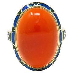 Anello in stile Art Deco con smalto di corniola e oro giallo 14 carati, antico anello di Jones Woodland