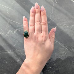 Early Art Deco Chalcedony Enamel 14 Karat Yellow Gold Antique Cocktail Ring