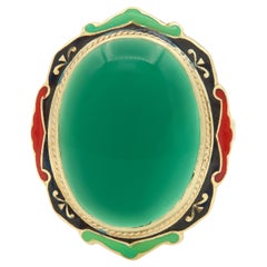 Früher Art Deco Chalzedon-Emaille 14 Karat Gelbgold Antiker Cocktail Ring