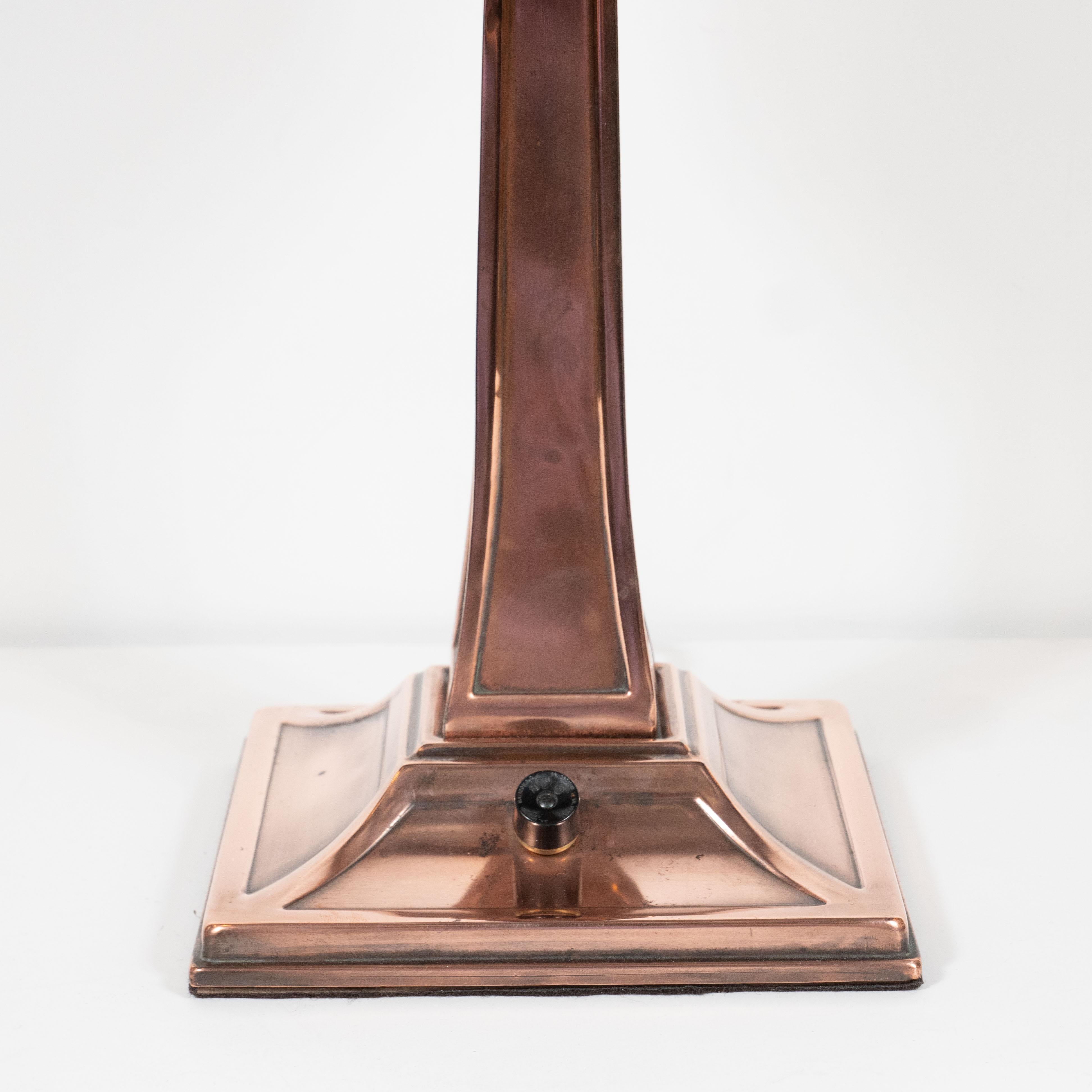 Early Art Deco Copper & Polished Aluminum Table Lamp with Cubist Embellishment In Excellent Condition For Sale In New York, NY
