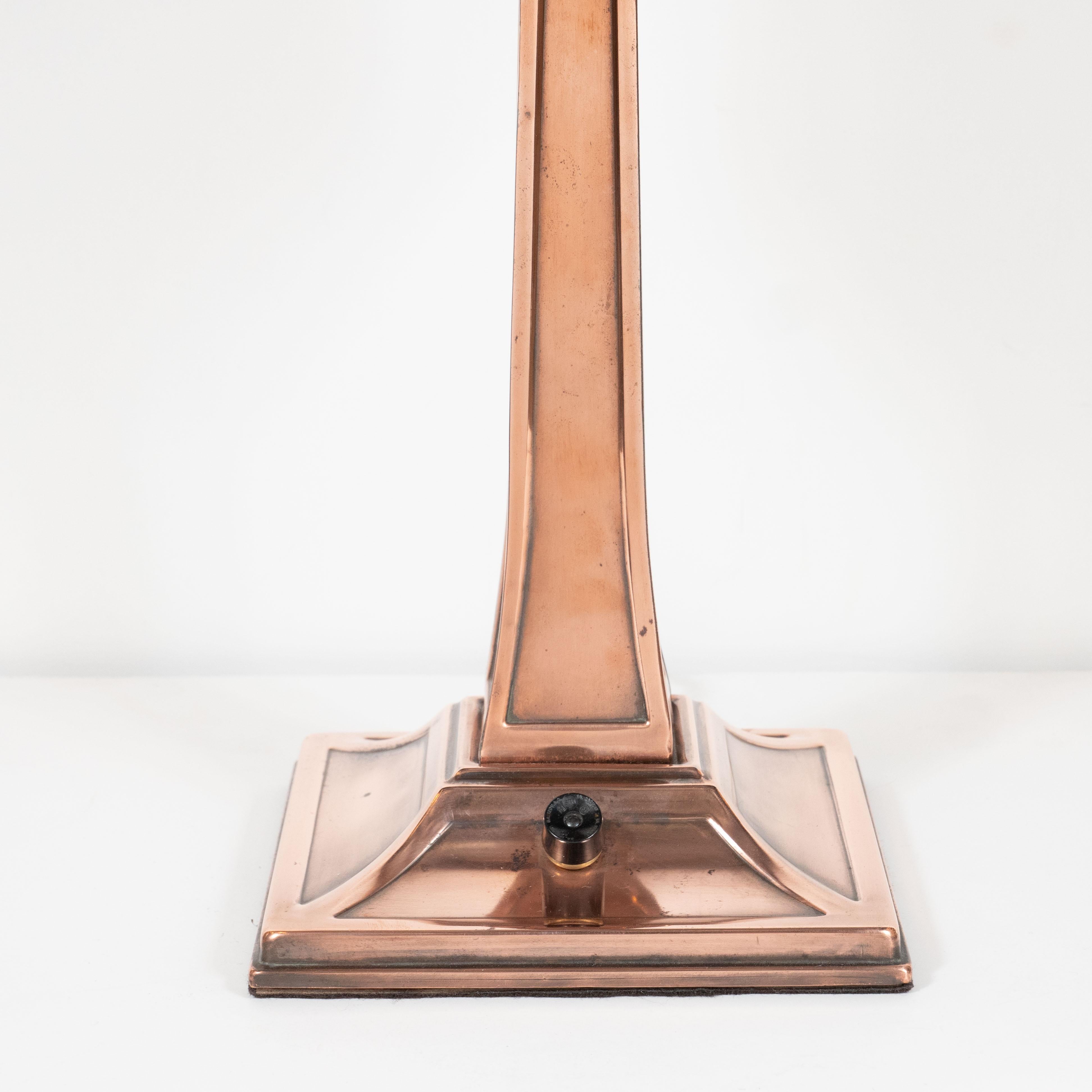 Mid-20th Century Early Art Deco Copper & Polished Aluminum Table Lamp with Cubist Embellishment For Sale