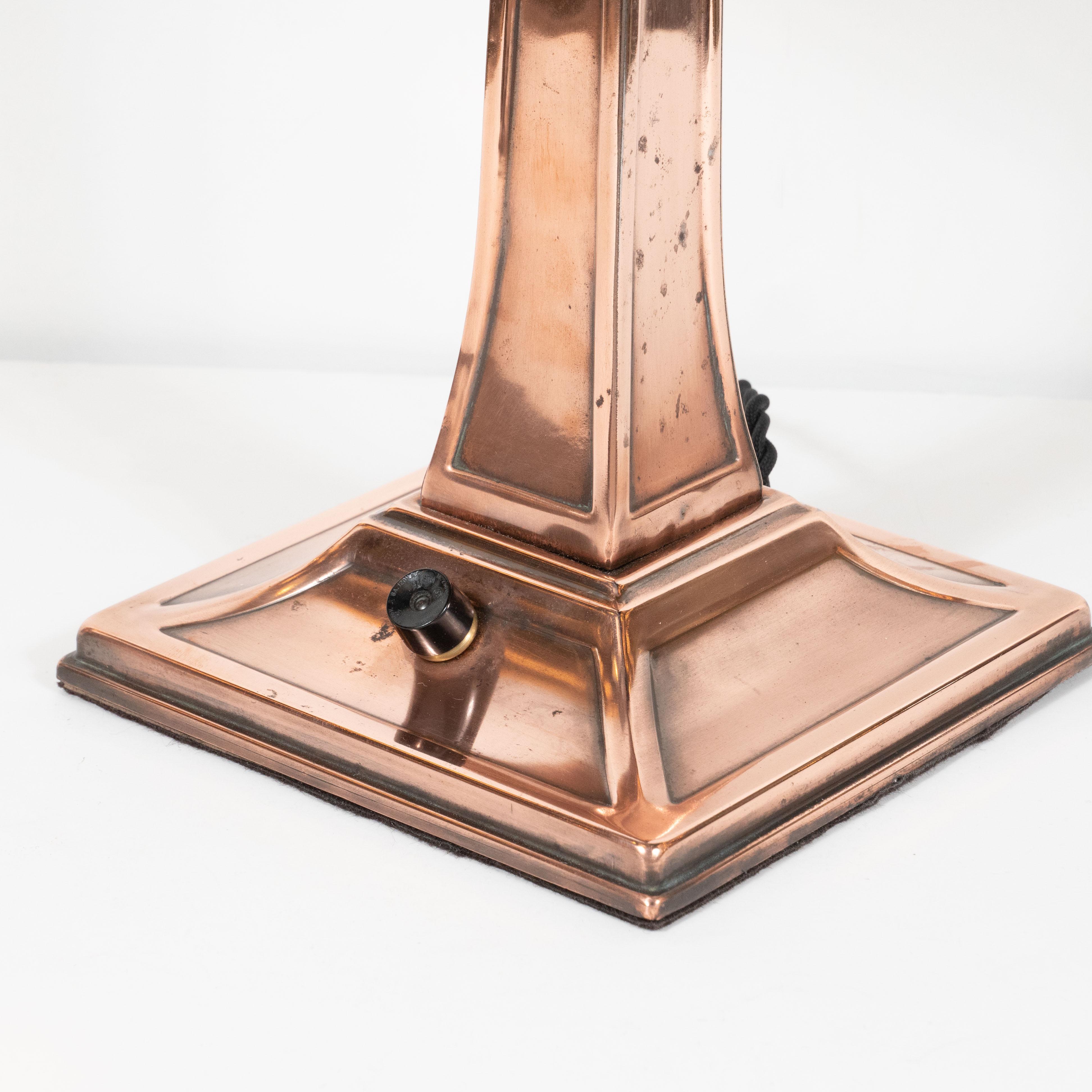 Early Art Deco Copper & Polished Aluminum Table Lamp with Cubist Embellishment For Sale 3