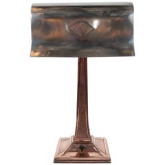 Vintage Early Art Deco Copper & Polished Aluminum Table Lamp with Cubist Embellishment