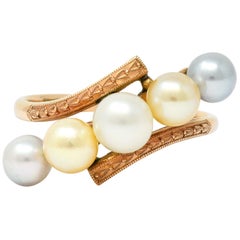 Early Art Deco Cultured Pearl 14 Karat Rose Gold Bypass Ring