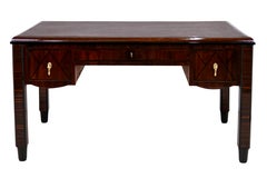 Early Art Deco Desk in Nutwood and Leather with Inlays France 1925