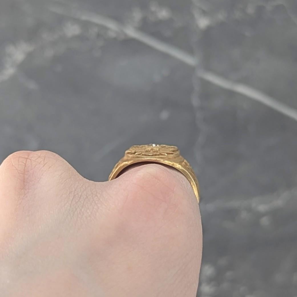 Early Art Deco Diamond 14 Karat Yellow Gold Antique Free Mason Eagle Signet Ring For Sale 2