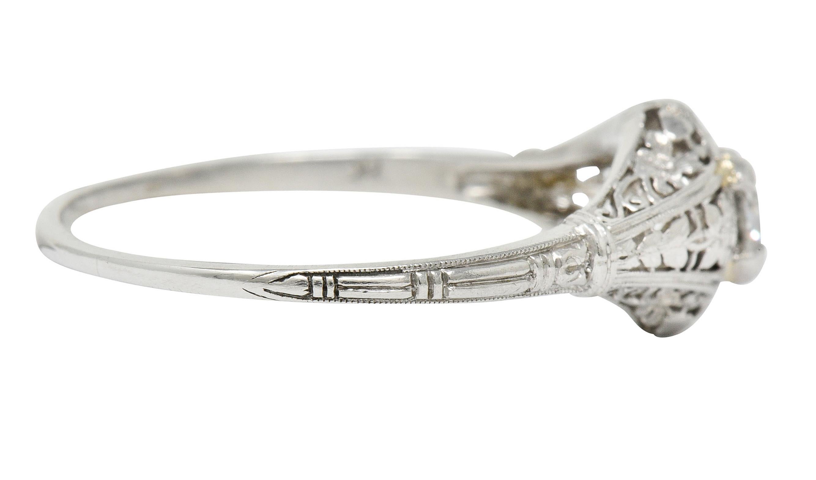 Round Cut Early Art Deco Diamond Platinum Orange Blossom Engagement Ring