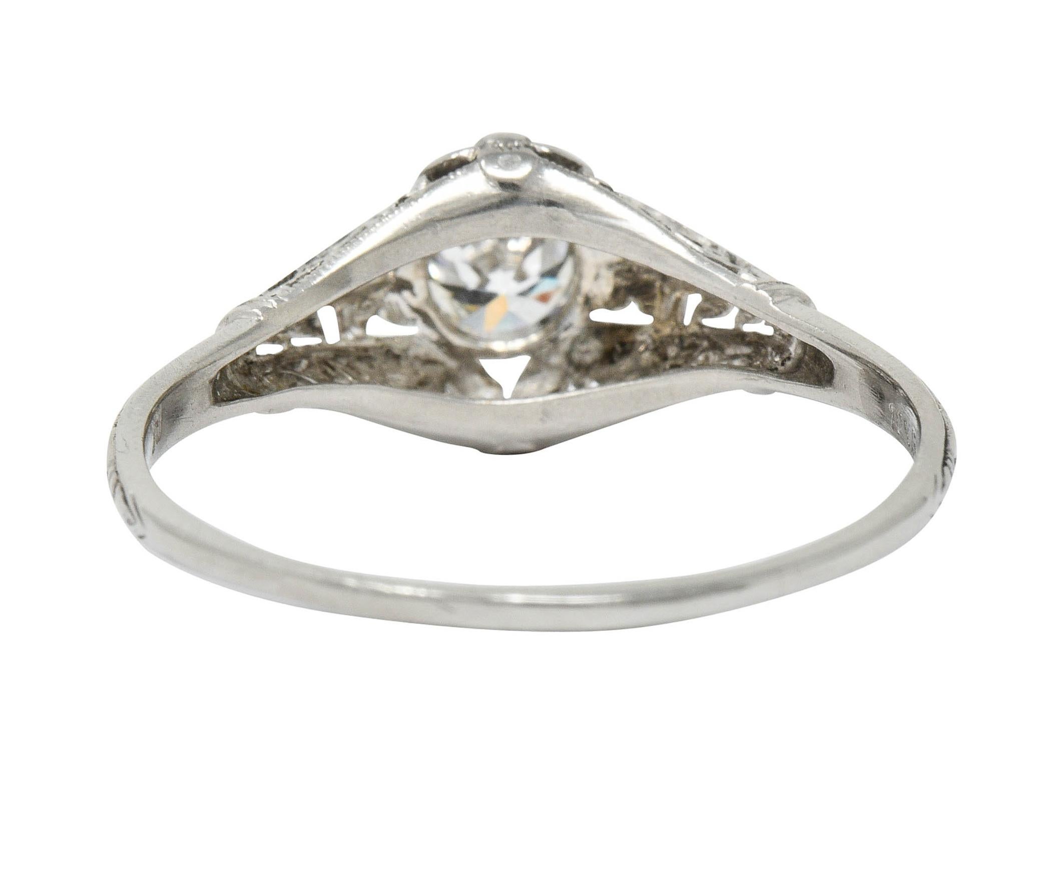 Early Art Deco Diamond Platinum Orange Blossom Engagement Ring In Excellent Condition In Philadelphia, PA