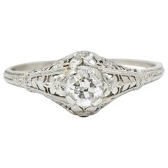 Antique Early Art Deco Diamond Platinum Orange Blossom Engagement Ring