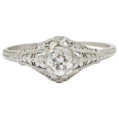 Antique Early Art Deco Diamond Platinum Orange Blossom Engagement Ring