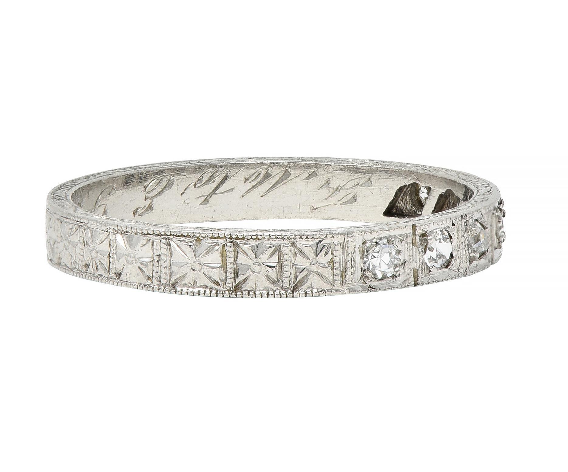 Single Cut Early Art Deco Diamond Platinum Orange Blossom Vintage Wedding Band Ring