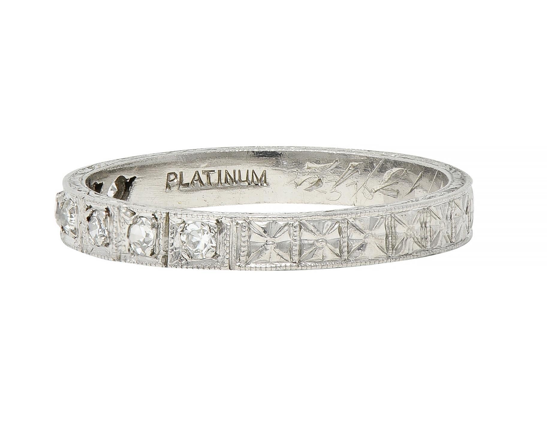 Women's or Men's Early Art Deco Diamond Platinum Orange Blossom Vintage Wedding Band Ring