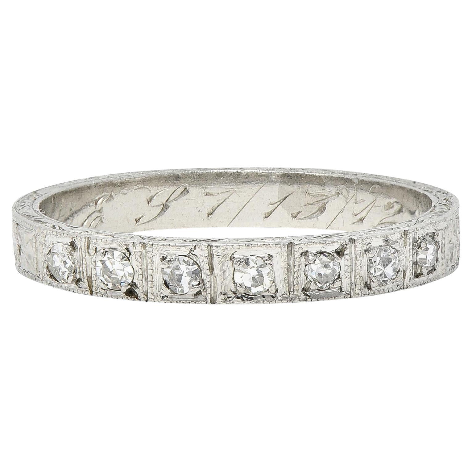 Early Art Deco Diamond Platinum Orange Blossom Vintage Wedding Band Ring