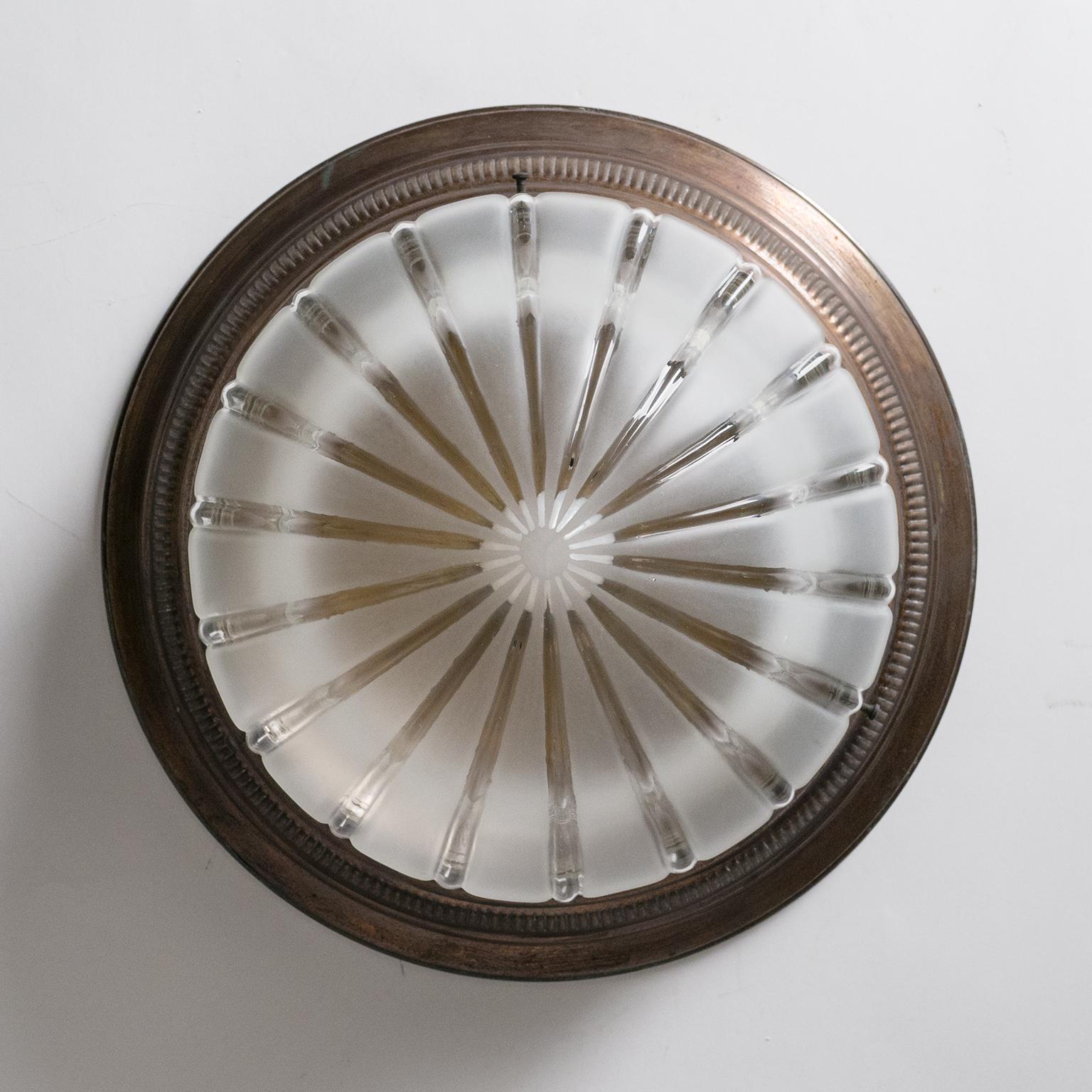 Early 20th Century Early Art Deco Flush Mount, circa 1910, Brass and Glass