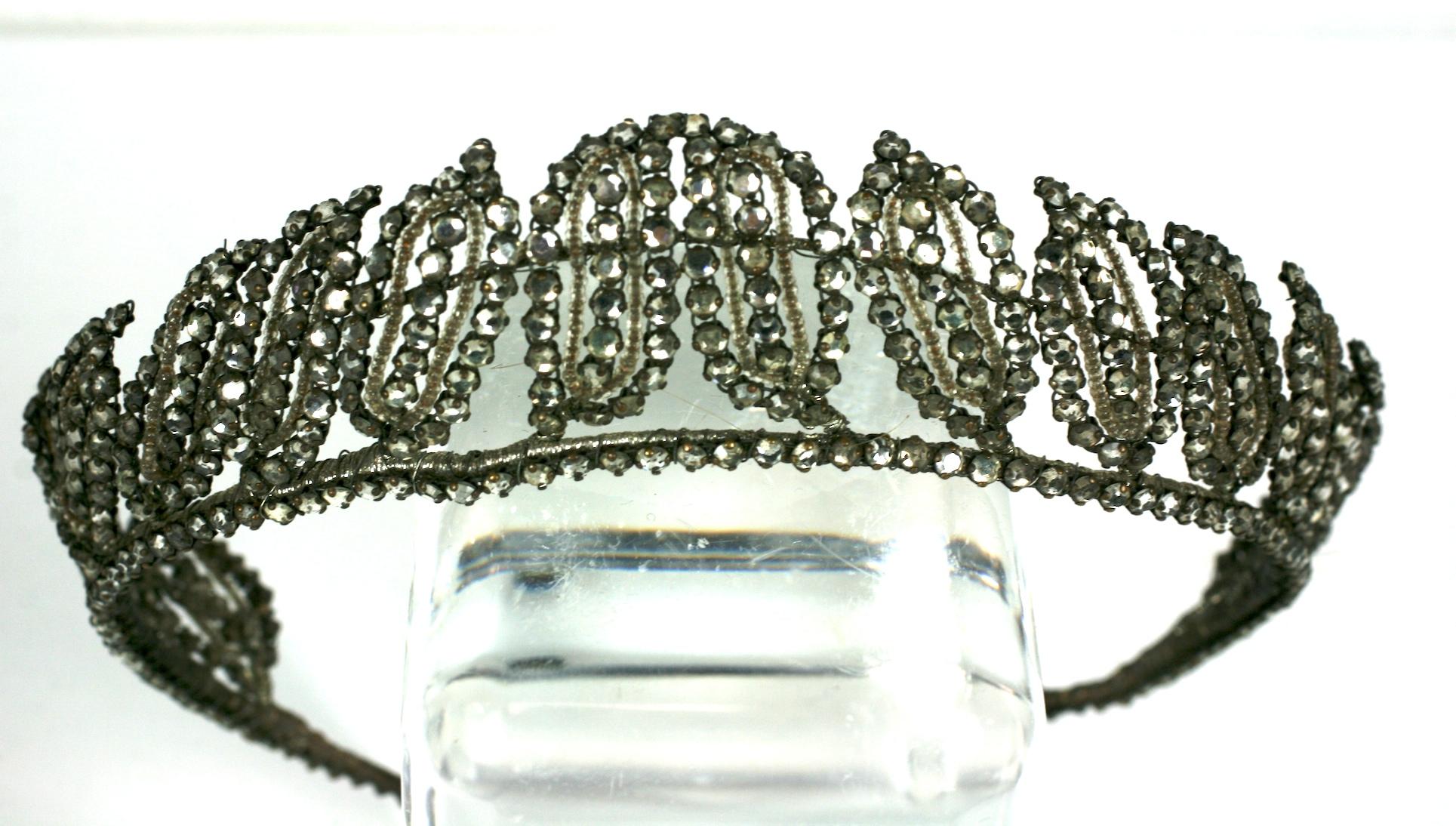 Black Early Art Deco French Crystal Tiara  For Sale