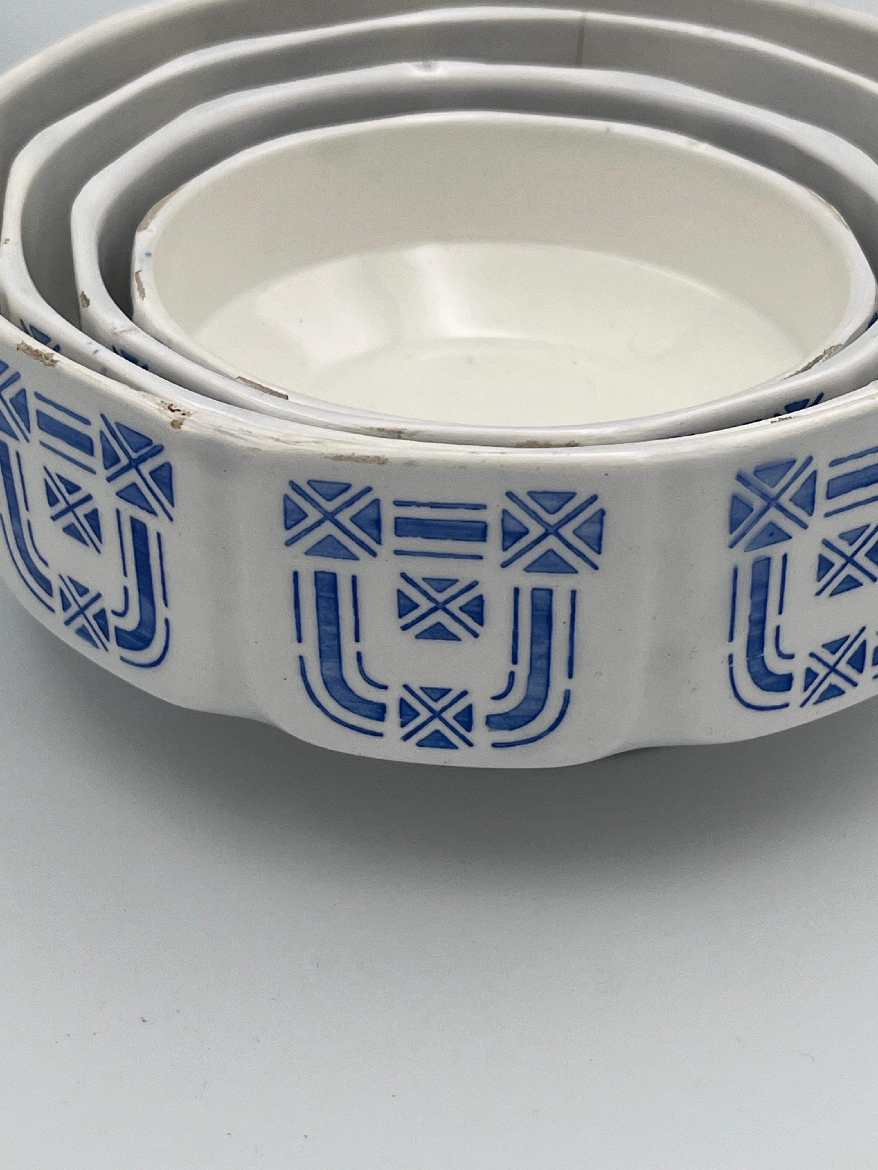 Set di 6 ciotole da nido blu e bianche in ceramica tedesca dell'inizio dell'Art Déco I. M. T. I. in vendita 1