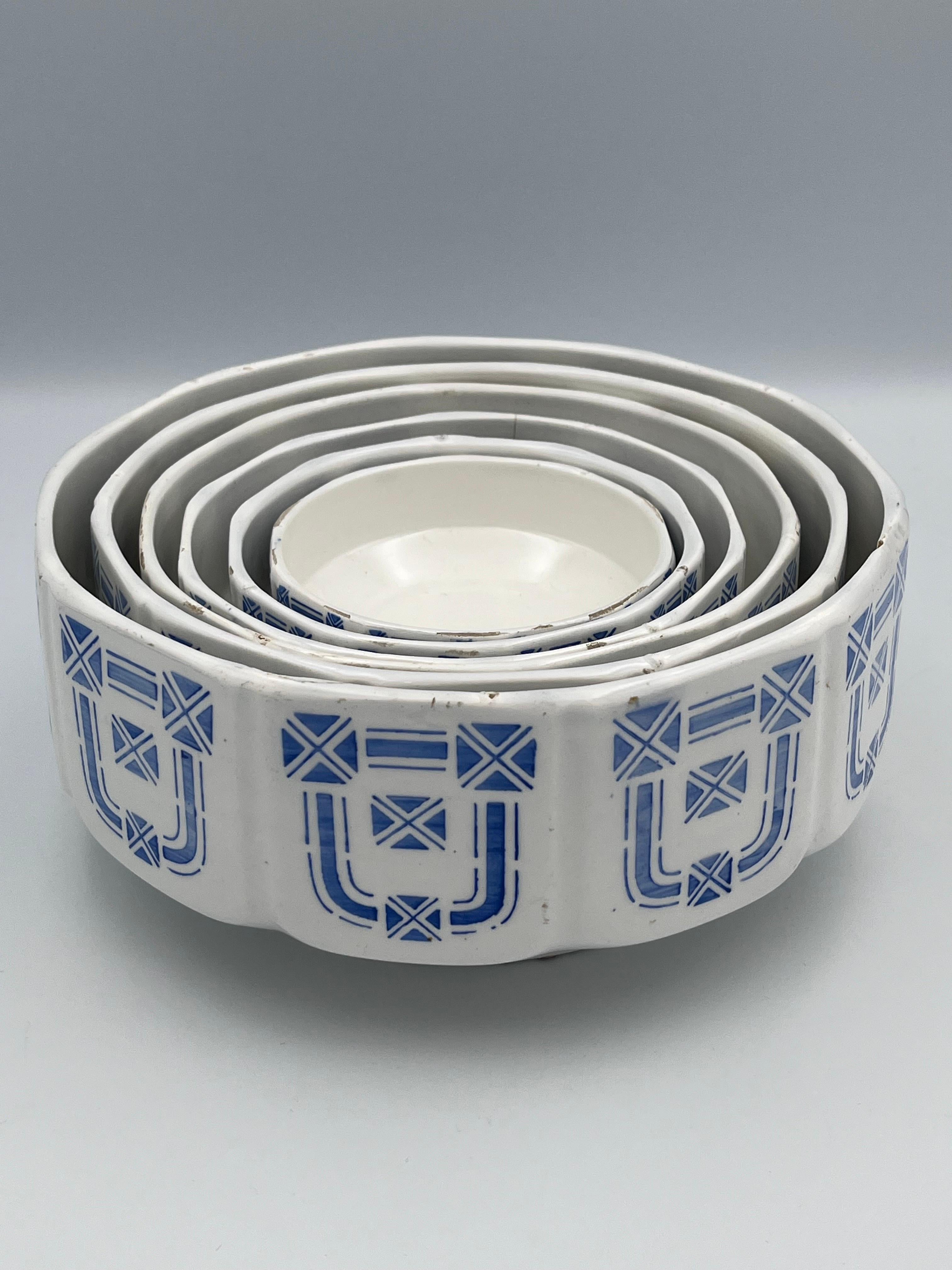 Set di 6 ciotole da nido blu e bianche in ceramica tedesca dell'inizio dell'Art Déco I. M. T. I. in vendita 2
