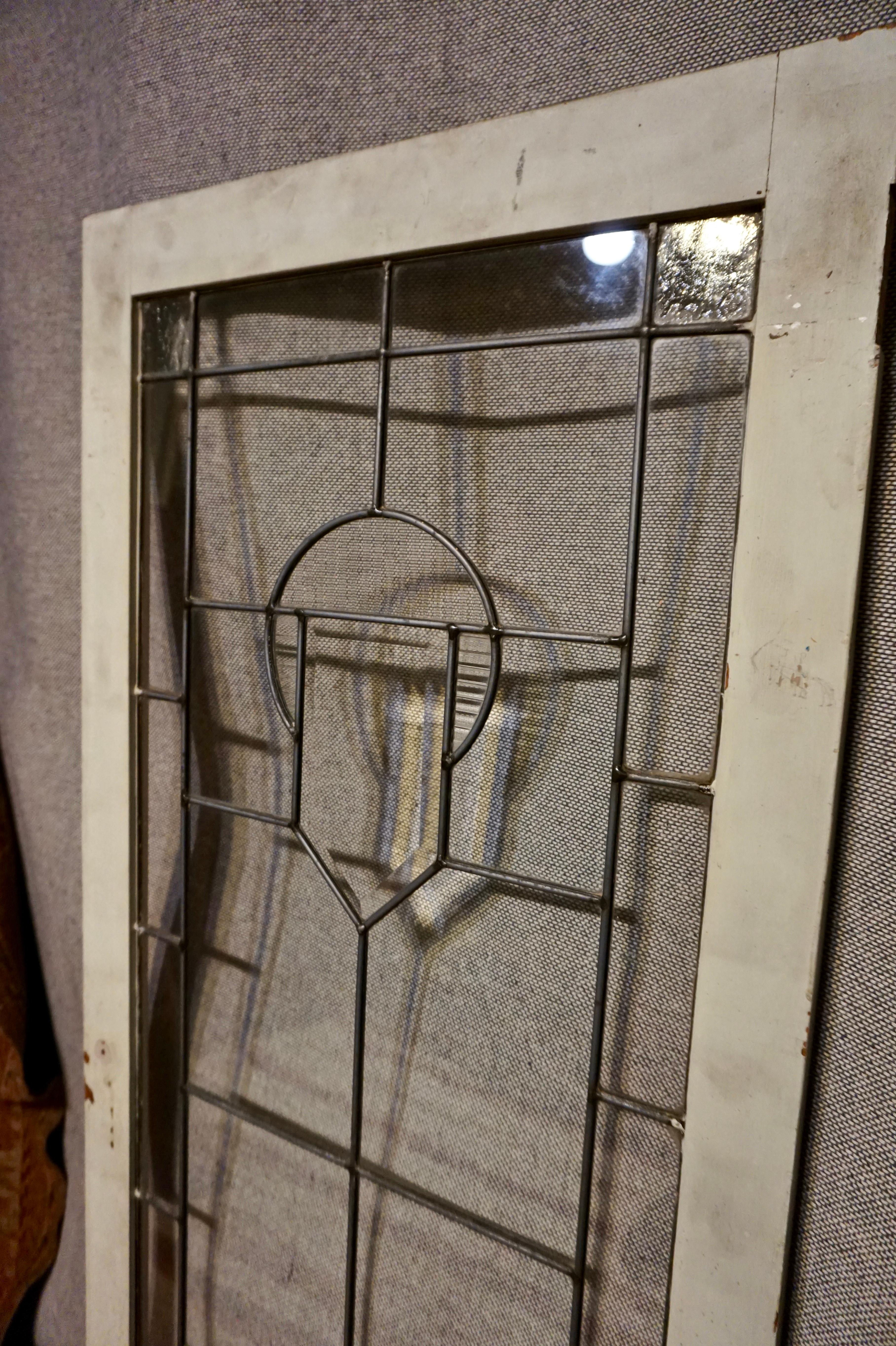 Hand-Crafted Early Art Deco Lead Bevel Glass Window in Frame