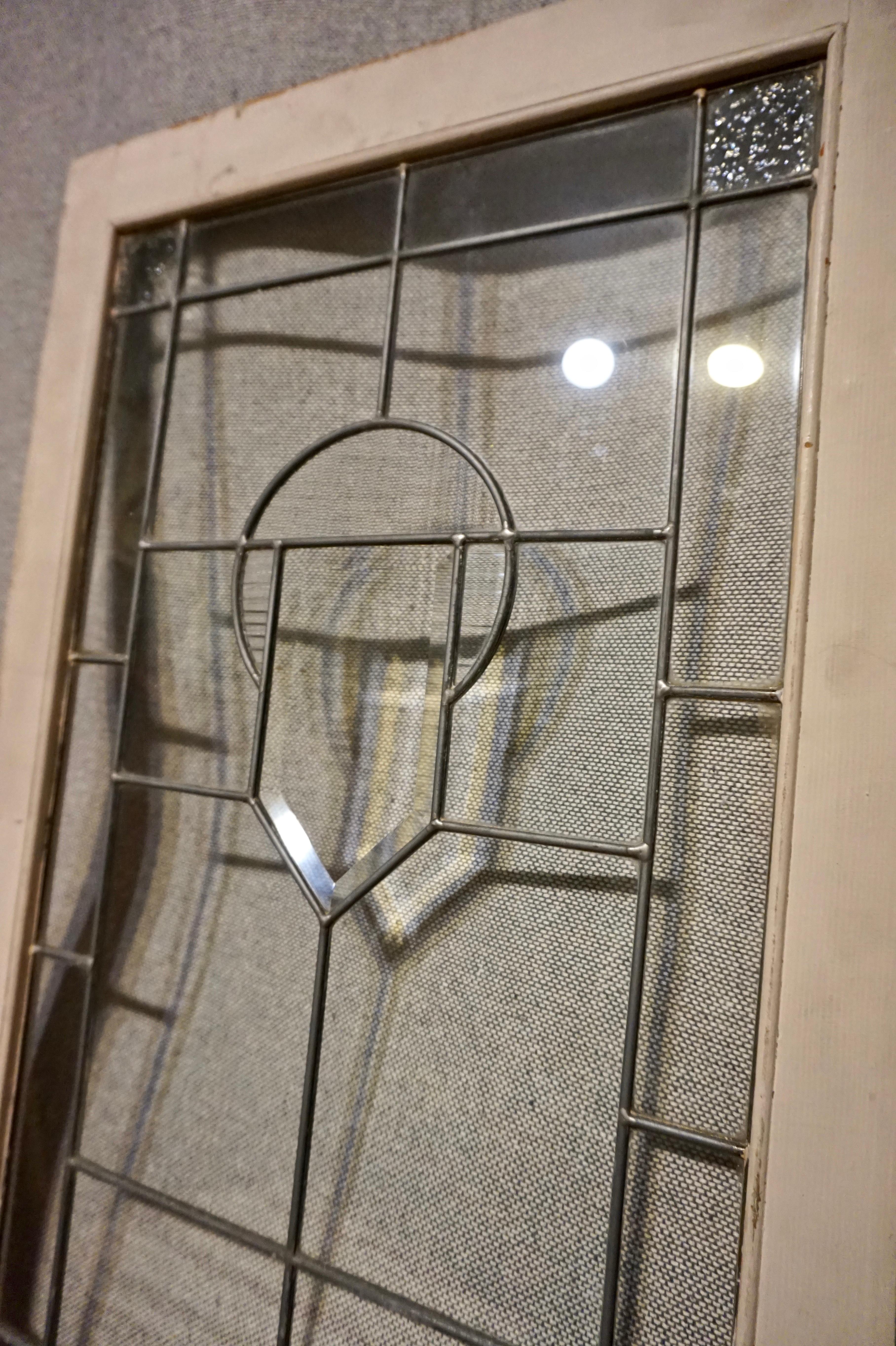 Art Glass Early Art Deco Lead Bevel Glass Window in Frame