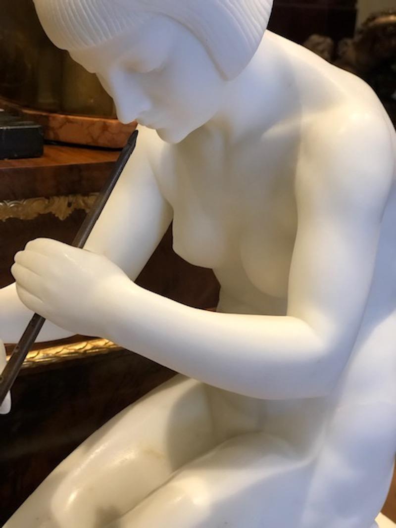 Early Art Deco Marble Figure of a Snake Charmer by Guglielmo Pugi Italian C.1910 6