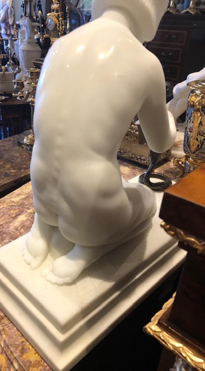 Early Art Deco Marble Figure of a Snake Charmer by Guglielmo Pugi Italian C.1910 4