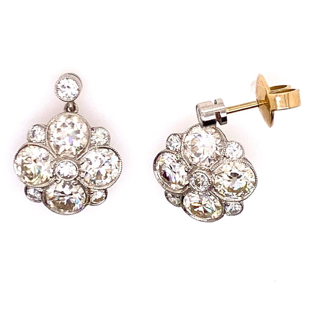 Women's Early Art Deco Old European Cut Diamond Platinum Drop Earrings