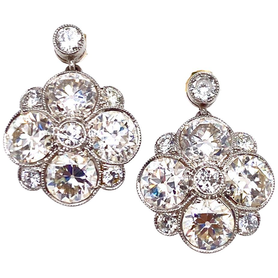 Early Art Deco Old European Cut Diamond Platinum Drop Earrings