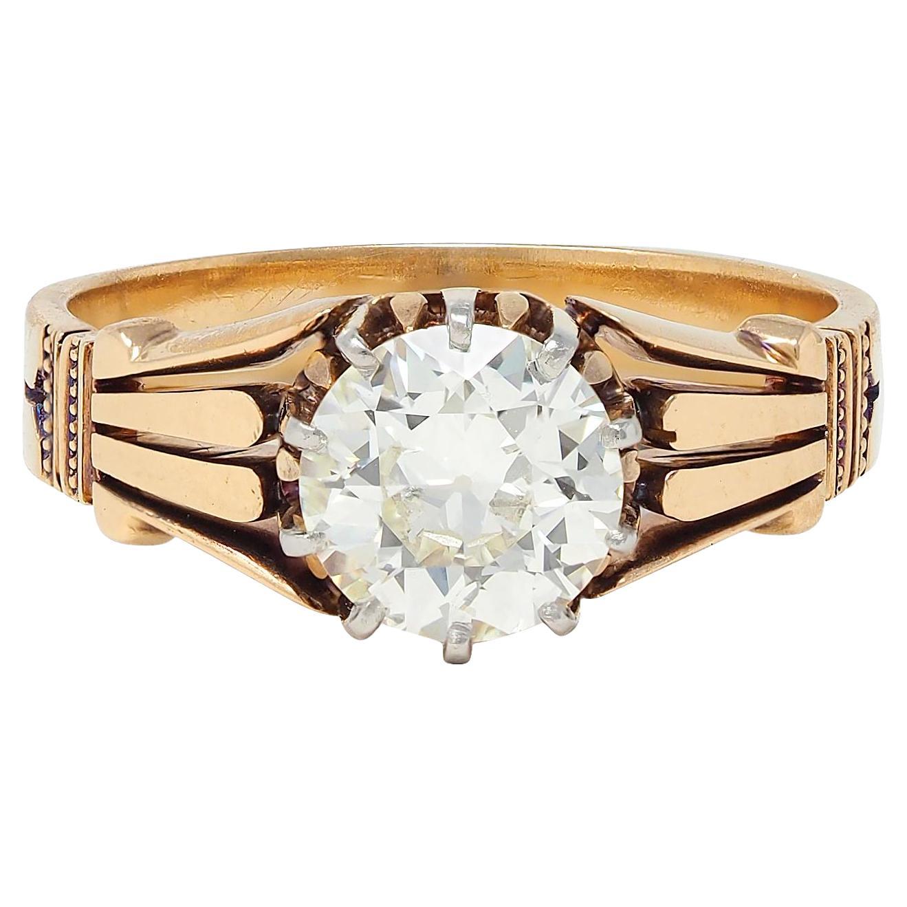 Early Art Deco Old European Diamond Platinum 18K Gold Antique Engagement Ring